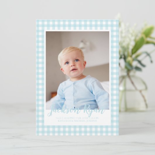 Modernes Blue Gingham Karo Pattern Foto Ankündigung (Stehend Vorderseite)