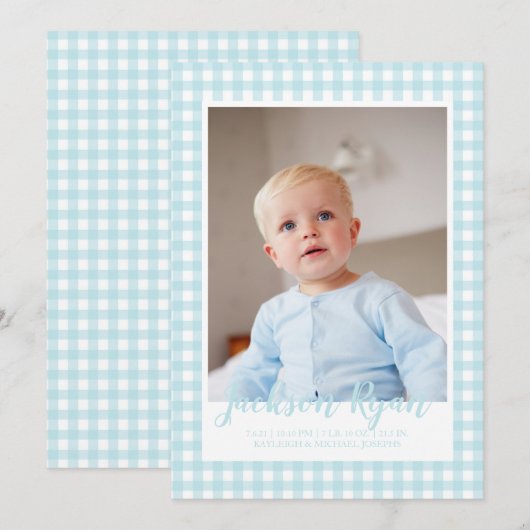 Modernes Blue Gingham Karo Pattern Foto Ankündigung (Vorne/Hinten)