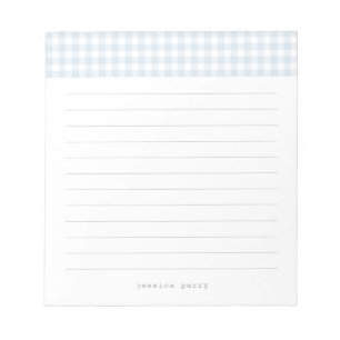Modernes Blue Gingham Schreibmaschine Name Notepad Notizblock