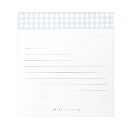 Modernes Blue Gingham Schreibmaschine Name Notepad Notizblock (Vorderseite)