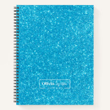 Modernes Blue Glitzer Individuelle Name Notebook