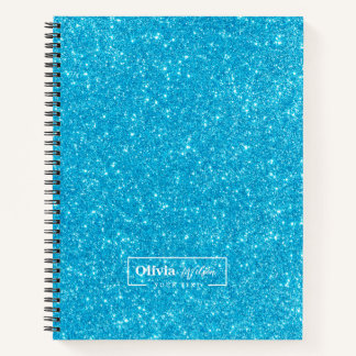 Modernes Blue Glitzer Individuelle Name Notebook Notizblock