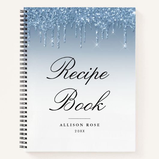 Modernes Blue Glitzer Rezept Buch (Vorderseite)