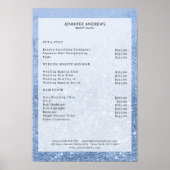 Modernes Blue Glitzer Salon Price List Poster (Vorne)