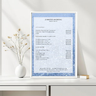 Modernes Blue Glitzer Salon Price List Poster