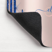 Modernes Blue Glitzer Tropfen Rose Gold Monogram Mousepad (Ecke)