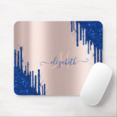 Modernes Blue Glitzer Tropfen Rose Gold Monogram Mousepad (Mit Mouse)