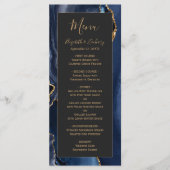 Modernes Blue Gold Agate Dark Wedding Menu Menükarte (Vorderseite)