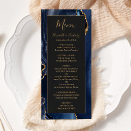 Modernes Blue Gold Agate Dark Wedding Menu Menükarte