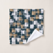 Modernes Blue Gold Brown Schwarz-weiß Kariert Badhandtuch Set (Waschlappen)