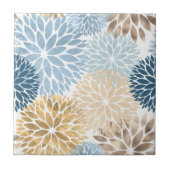 Modernes Blue Gold Dahlia Floral Fliese (Vorderseite)