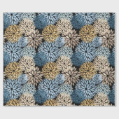Modernes Blue Gold Dahlia Floral Geschenkpapier (Flach)