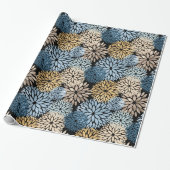 Modernes Blue Gold Dahlia Floral Geschenkpapier (Ungerollt)
