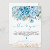 Modernes Blue Gold Floral Baby Dusche Begrüßungsze Dankeskarte (Vorne/Hinten)