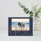 Modernes Blue & Gold freut sich auf das neue Foto Postkarte (Stehend Vorderseite)