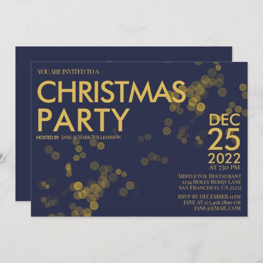 Modernes Blue Gold Glitzer Konfetti Weihnachten Pa Einladung (Vorne/Hinten)