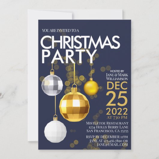Modernes Blue Gold Glitzer Ornament Weihnachts-Par Einladung (Vorderseite)