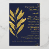 Modernes Blue Gold Hochzeitsfest in der Probe Folieneinladung (Vorderseite)