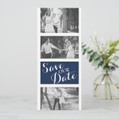 Modernes Blue Gold Hochzeitssemble für Navy - Foto Save The Date (Stehend Vorderseite)