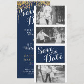 Modernes Blue Gold Hochzeitssemble für Navy - Foto Save The Date (Vorne/Hinten)