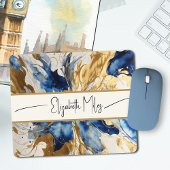 Modernes Blue & Gold Liquid Watercolor Abstrakt Mousepad
