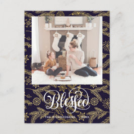 Modernes Blue Gold Pine Bough Elegantes Script BLE Postkarte