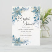 Modernes Blue & Gold Poinsettia Brautparty Einladung (Stehend Vorderseite)