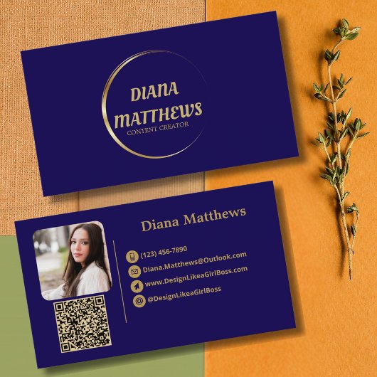 Modernes Blue Gold, QR Code Berufliches Foto Visitenkarte