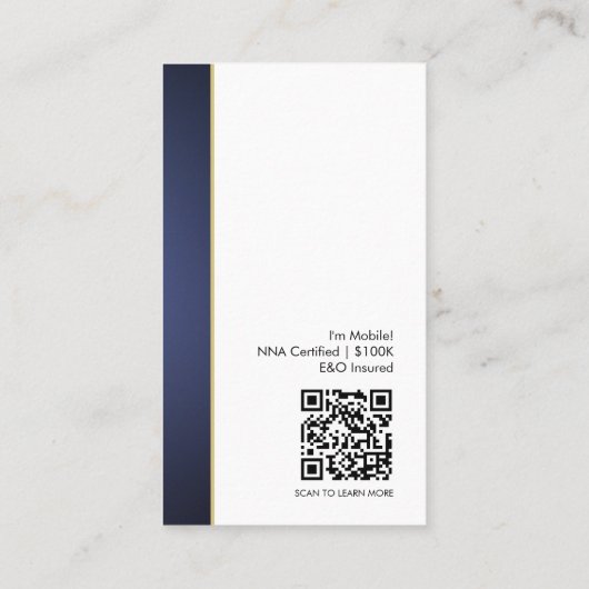 Modernes Blue Gold QR Code Foto Notar Public Logo Visitenkarte (Rückseite)
