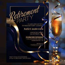 Modernes Blue Gold Retirement Party Einladung