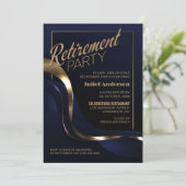 Modernes Blue Gold Retirement Party Einladung (Stehend Vorderseite)