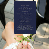 Modernes Blue Gold Script Hochzeitsprogramm für Na Fächer