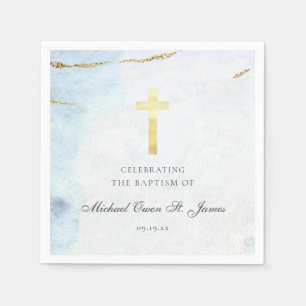Modernes Blue-Gold-Signature Taufe Christening Serviette