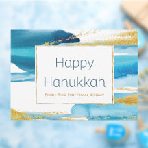 Modernes Blue Gold Watercolor Hanukkah Business