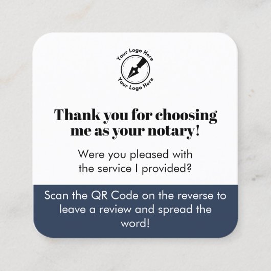 Modernes Blue Google Review QR Code Dank Notar Quadratische Visitenkarte (Vorderseite)