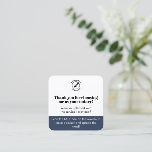 Modernes Blue Google Review QR Code Dank Notar Quadratische Visitenkarte (Stehend Vorderseite)