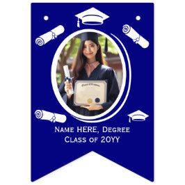 Modernes Blue Graduate Foto Graduation Cap, Diplom Wimpelkette