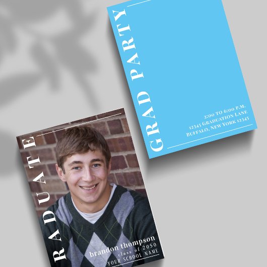 Modernes Blue Graduation Party Custom Foto Einladung