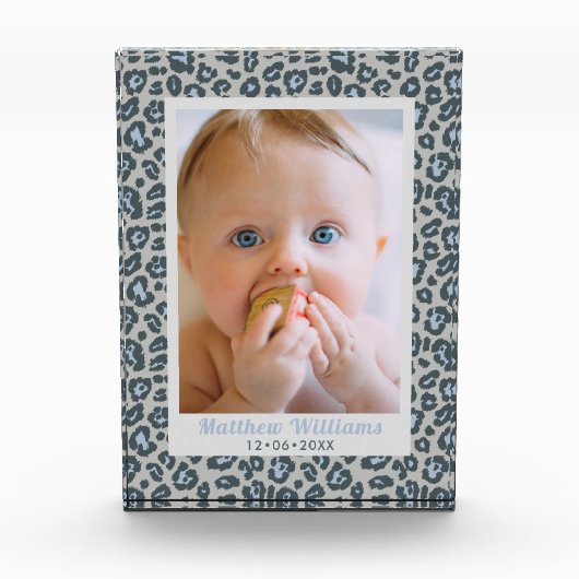 Modernes Blue Gray Leopard Print Baby Foto (Vorderseite)