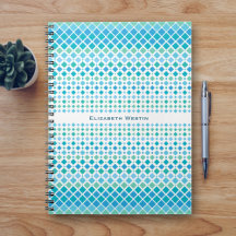 Modernes Blue Green Abstrakt Diamond-Notebook