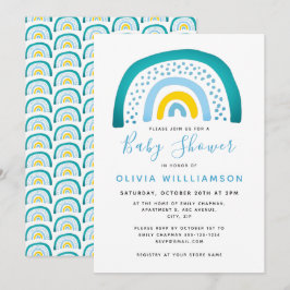 Modernes Blue Green Rainbow Baby Shower Baby Boy I Einladung