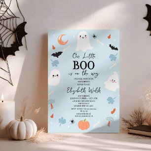 Modernes Blue Halloween Little Boo Baby Dusche Einladung