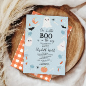 Modernes Blue Halloween Little Boo Baby Dusche Einladung
