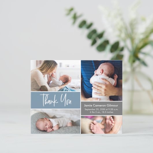 Modernes Blue Handlettern Skript mit mehreren Foto (Stehend Vorderseite)