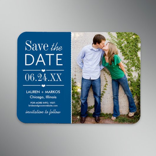 Modernes Blue Hearts Wedding Foto Save the Date Magnet