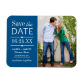 Modernes Blue Hearts Wedding Foto Save the Date Magnet (Horizontal)