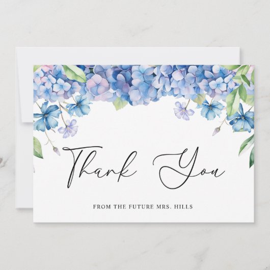 Modernes Blue Hydrangea Floral Brautparty Dankeskarte (Vorderseite)