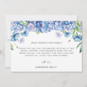 Modernes Blue Hydrangea Floral Brautparty Dankeskarte (Rückseite)