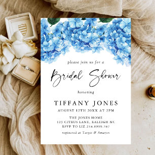 Modernes Blue Hydrangea Floral Brautparty Einladung