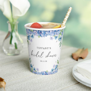 Modernes Blue Hydrangea Floral Brautparty Pappbecher